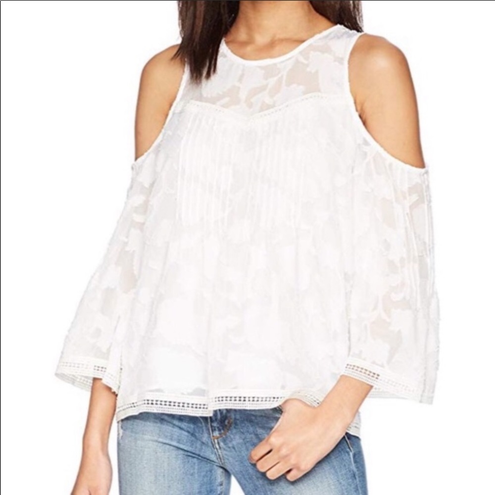 Lucky Brand White Lace Cold Shoulder Top small